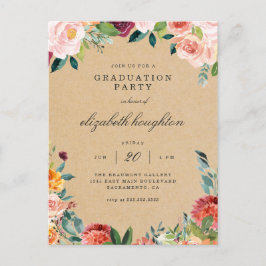 Kraft Burgundy Blush Pink Blues Graduation Party Einladungspostkarte