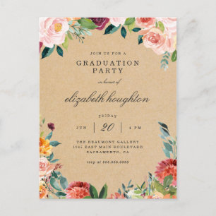 Kraft Burgundy Blush Pink Blues Graduation Party Einladungspostkarte