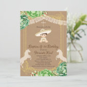 Kraft Cactus Fiesta Taufe und Erster Geburtstag Einladung (Stehend Vorderseite)