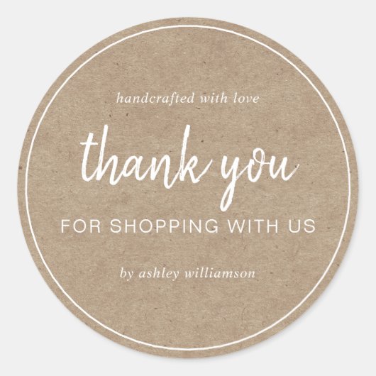 Kraft Chic Script Thank You For Shopping Runder Aufkleber (Vorderseite)