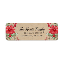 Kraft Christmas Poinsettia Holly Berry Label