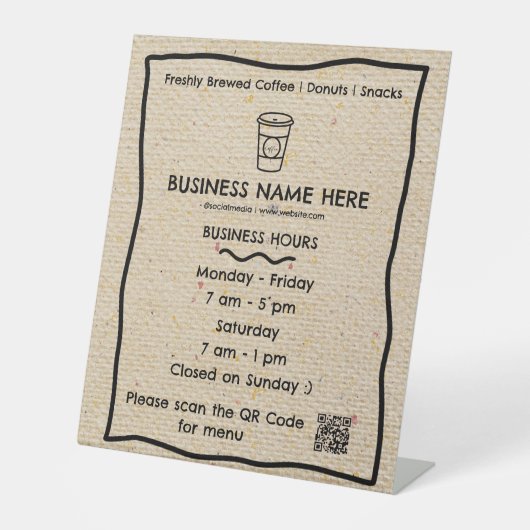 Kraft Coffee Cup Café Öffnungszeiten QR Code Sockelschild (Vorderseite)