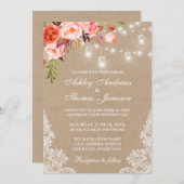 Kraft Coral Floral Jar Lights Lace Wedite Einladun (Vorne/Hinten)