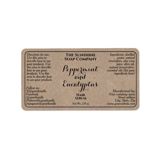 Kraft curly text cosmetics dropper bottle label adressaufkleber (Vorne)