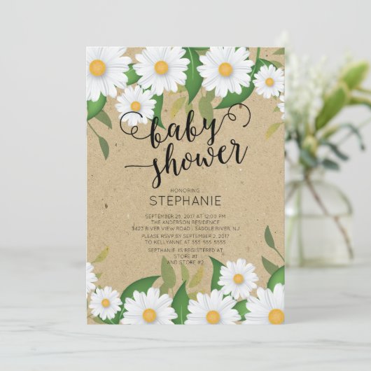 Kraft Daisy Blume Kinderdusche Einladung (Stehend Vorderseite)