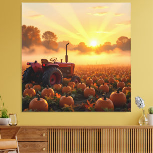 Kraft der Ernte – Traktor im Kürbisland Leinwanddruck