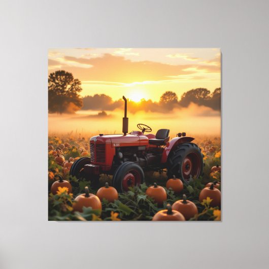 Kraft der Ernte – Traktor im Kürbisland Leinwanddruck (Vorderseite)