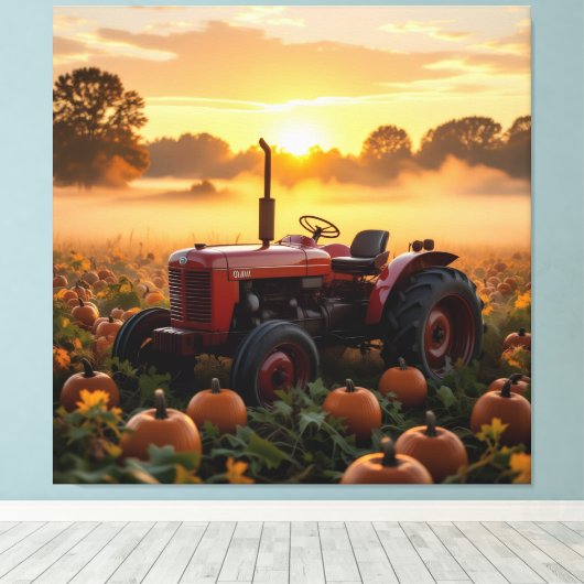 Kraft der Ernte – Traktor im Kürbisland Leinwanddruck (Insitu (Holzboden))