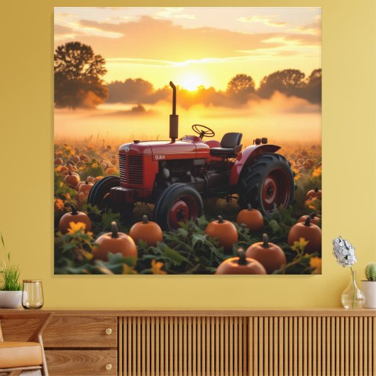 Kraft der Ernte – Traktor im Kürbisland Leinwanddruck (Insitu (Wohnzimmer))