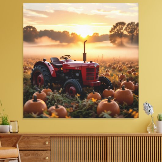 Kraft der Ernte – Traktor im Kürbisland Leinwanddruck (Insitu (Wohnzimmer))