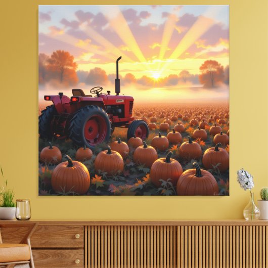 Kraft der Ernte – Traktor im Kürbisland Leinwanddruck (Insitu (Wohnzimmer))