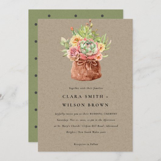 KRAFT DESERT ERFOLGREICHE CACTI FOLIAGE BUNCH WEDI EINLADUNG (Vorne/Hinten)