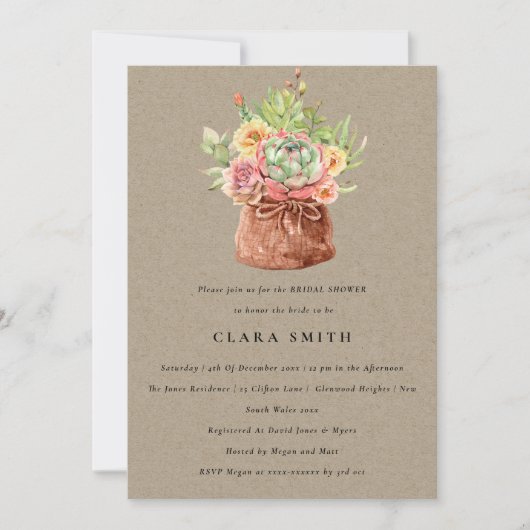 KRAFT DESERT ERFOLGREICHES CACTI FOLIAGE BRAUTPART EINLADUNG (Vorderseite)