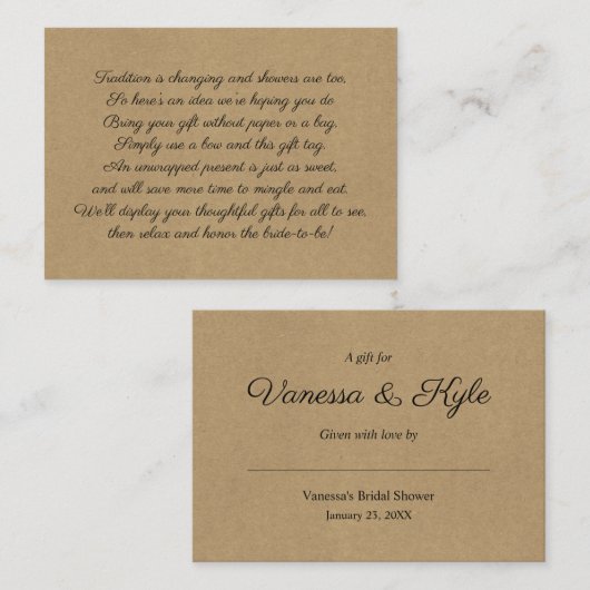 Kraft Display Brautparty Insert Card + Tag (Vorne/Hinten)