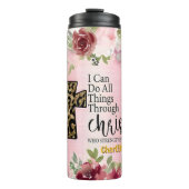 Kraft durch Christus: Leopardenkreuz Thermosbecher (Vorderseite)