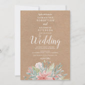 Kraft Dusty rosa grüne, blumenfarbene Hochzeit Einladung (Vorderseite)