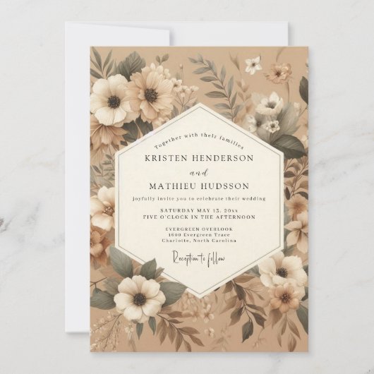 Kraft Earthy Rustic Wedding Einladung (Vorderseite)