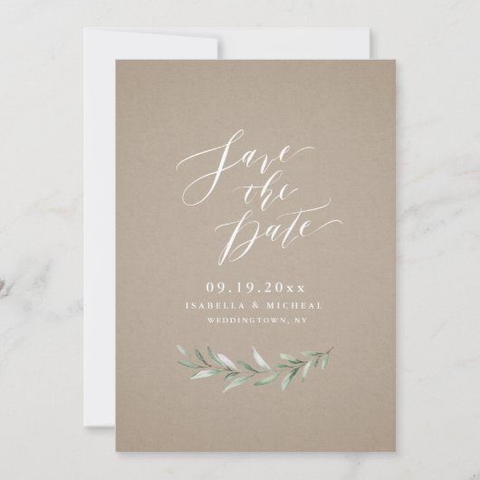 Kraft Einfache kalligraphische Hochzeit rustikaler Save The Date (Vorderseite)