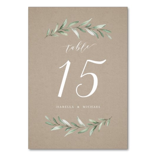 Kraft einfache kalligraphische Hochzeit rustikaler Tischnummer (Rückseite)