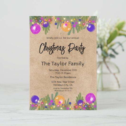 Kraft Festivals Weihnachtsfeierabend Party Einladung (Stehend Vorderseite)
