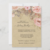 Kraft Floral Boho Peach Rose Gold Brautparty Einladung (Vorderseite)