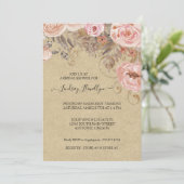Kraft Floral Boho Peach Rose Gold Brautparty Einladung (Stehend Vorderseite)