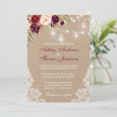 Kraft Floral Burgundy Lights Wedite einladen (Stehend Vorderseite)