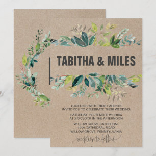 Kraft-Foliage mit Monogramm-Kranz-Backupe Einladung