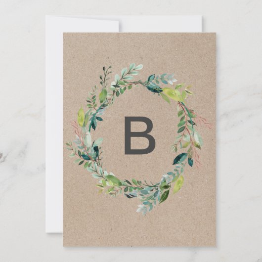 Kraft-Foliage mit Monogramm-Kranz-Backupe Einladung (Rückseite)