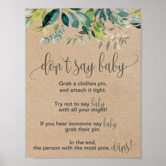 Kraft Foliage Sage kein Baby-Zeichen Poster (Vorne)