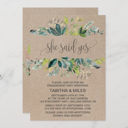 Kraft Foliage Sie sagte Yes Engagement Party Einladung (Vorne/Hinten)