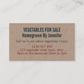 Kraft frisches Gemüse, hausgemacht Visitenkarte (Rückseite)