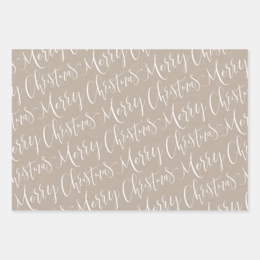 Kraft Frohe Weihnachtsschrift und Snowflakes Set Geschenkpapier Set (Vorderseite)