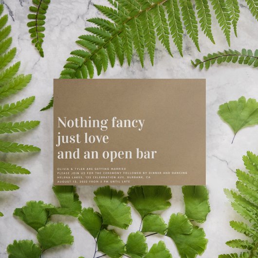 Kraft Funny Nothing Extravagant Open Bar Wedding Einladung