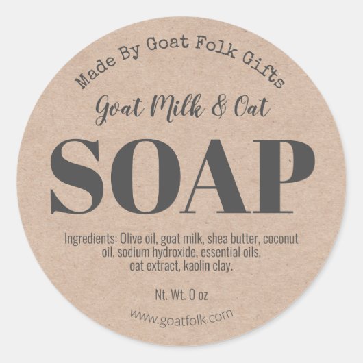Kraft Goat Milk Soap Labels Runder Aufkleber (Vorderseite)