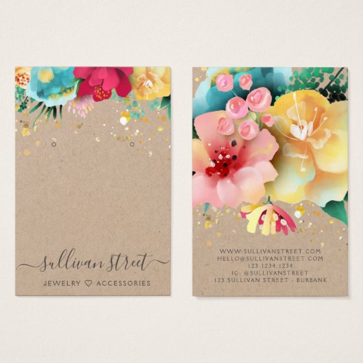 Kraft Gold Floral Ohrringe Schmuck Display Card (Vorne & Hinten)