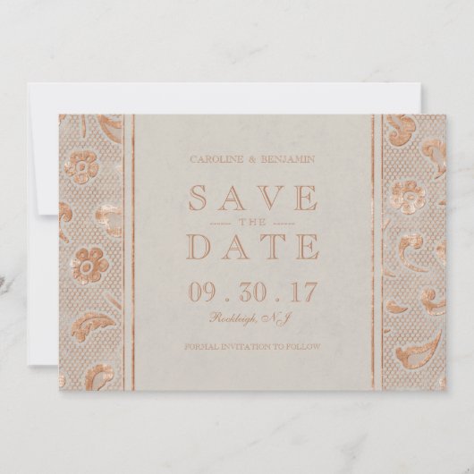 Kraft gold Lace rustikale Hochzeit speichern Sie d Save The Date (Vorderseite)