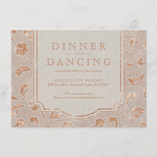 Kraft gold Lace rustikaler Empfang für Hochzeiten Begleitkarte (Vorderseite)