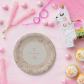 Kraft gold Lace rustikales Land Hochzeit Monogramm Pappteller (Party)