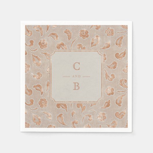 Kraft gold Lace rustikales Land Hochzeit Monogramm Serviette (Vorderseite)