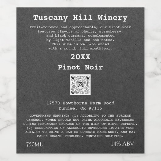 Kraft Gray Effect Modern QR Code LOGO Beschreibung Weinetikett (Einzelnes Label)