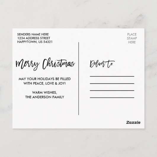 Kraft Green Brush Script Frohe Weihnachten 4 Foto Postkarte (Rückseite)