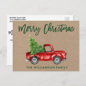 Kraft Green Brush Script Vintag LKW Weihnachten Postkarte (Vorne/Hinten)