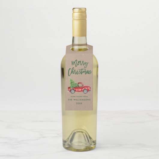 Kraft Green Brush Script Vintag Truck Flaschenanhänger (Auf Flasche)