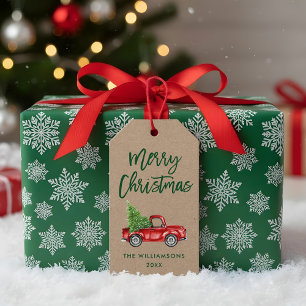 Kraft Green Brush Script Weihnachten Vintage LKW Geschenkanhänger
