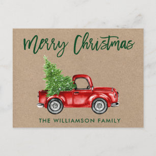 Kraft Green Pinsel Schrift Vintage-LKW Weihnachten Postkarte