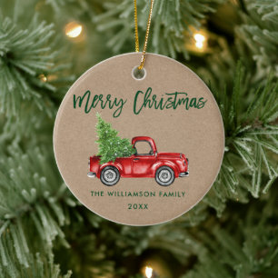 Kraft Green Pinsel Schrift Vintage Roter LKW Keramik Ornament
