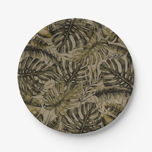 Kraft Green Tropical Palm Blätter Chic Wedding Pappteller (Vorderseite)
