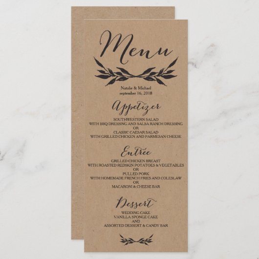 Kraft Greenery Wedding Menu Card Menükarte (Vorne/Hinten)