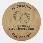 Kraft Handgefertigt mit Liebe Erdbeerstempel Runder Aufkleber (Vorderseite)